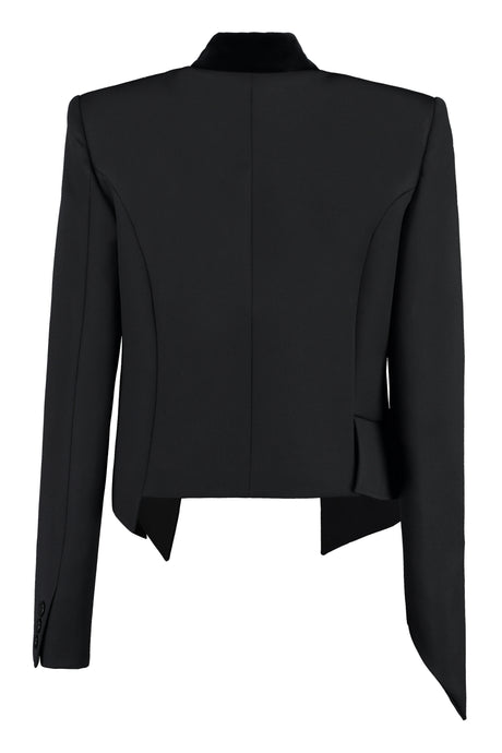 MOSCHINO COUTURE Asymmetric Black Wool Jacket with Velvet Trim for Women - FW23 Collection