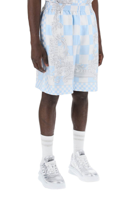 VERSACE White Printed Silk Bermuda Shorts Set for Men