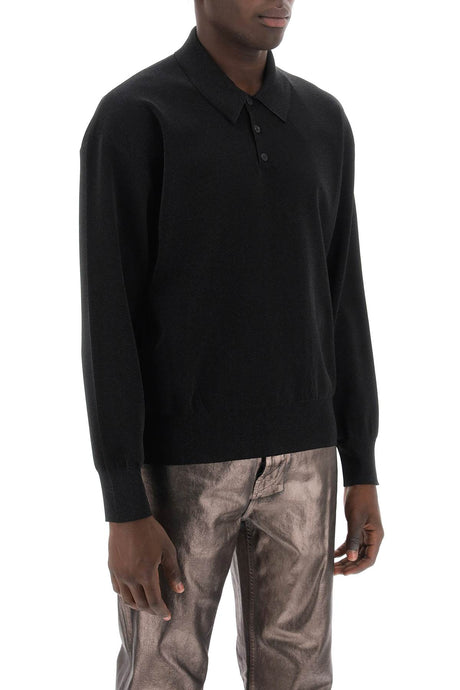 FERRAGAMO Men's Black Long-Sleeve Lurex Polo Shirt for Spring/Summer 2024