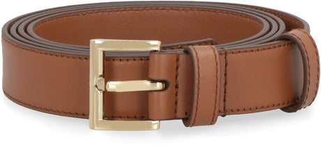 PRADA Brown Leather Belt for Women - 100% Leather and Gold-Tone Metal Buckle