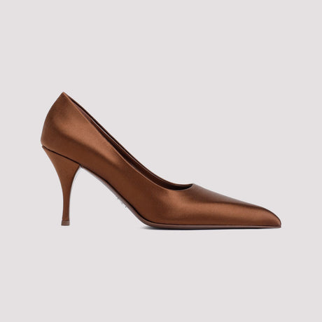 PRADA Women's Brown Silk Pumps with Leather Heel - SS24 Collection