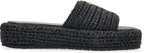 PRADA Black Raffia Slide Sandals for Women in SS24 Collection