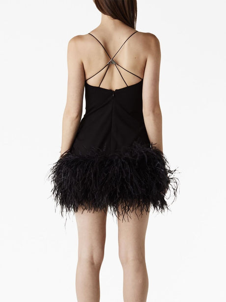 THE ATTICO Black Feather-Trimmed Mini Dress for Women