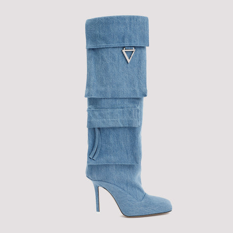 THE ATTICO Blue Cotton and Leather Boots for Women - FW23 Collection