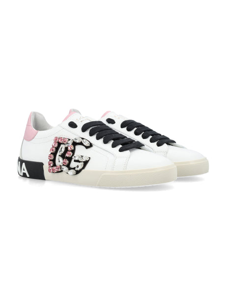 DOLCE & GABBANA PORTOFINO VINTAGE Low-Top Sneakers with Foiled Heel Cup for Women