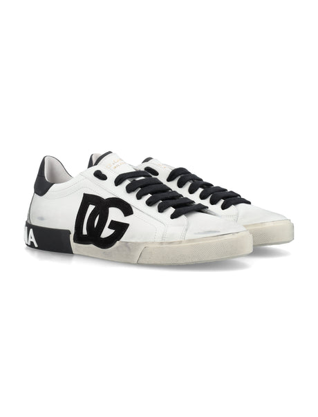DOLCE & GABBANA White and Black Low Top Sneakers for Men