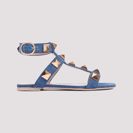 VALENTINO GARAVANI Studded Blue Cotton Sandals for Women - SS24 Collection