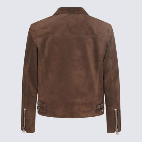 TOM FORD Classic Brown Leather Biker Jacket for Men