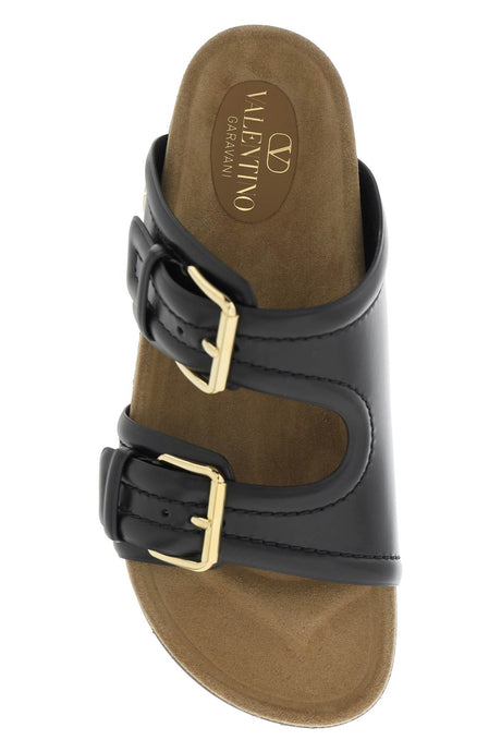 VALENTINO GARAVANI Black Leather Women's Slide Sandals for SS24