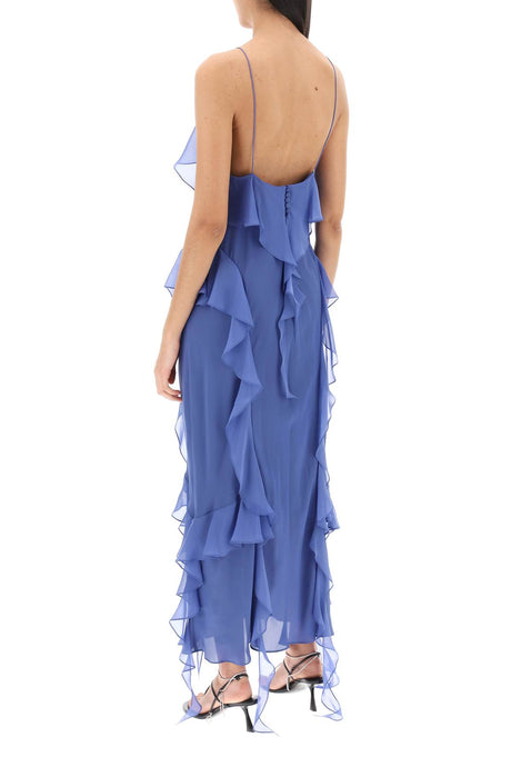 KHAITE Blue Silk Georgette Ruffled Maxi Dress for Women