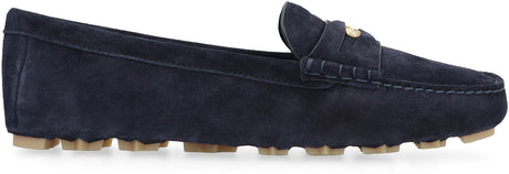 MIU MIU Embossed Blue Suede Loafers for Women