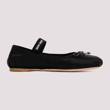Black Flat-Heeled Ballerina Shoes for Women by Miu Miu