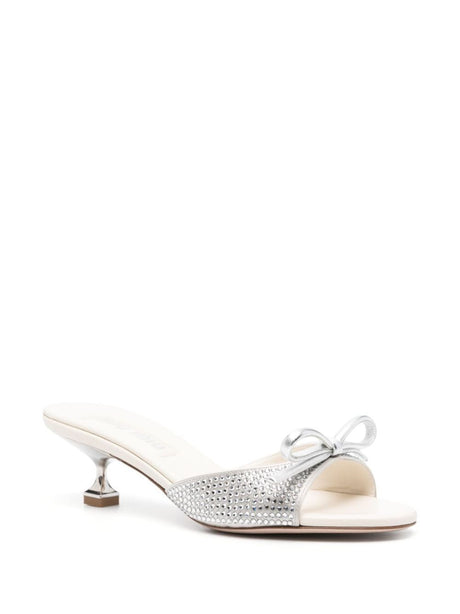 MIU MIU White Leather Strass Sandals for Women - SS24 Collection