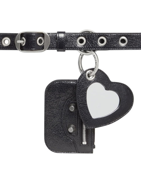 BALENCIAGA Black Leather Charm Belt for Women from FW23 Collection