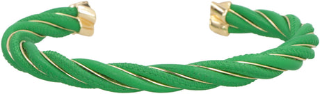 BOTTEGA VENETA Green Leather and Silver Twist Cuff Bracelet (SS23)