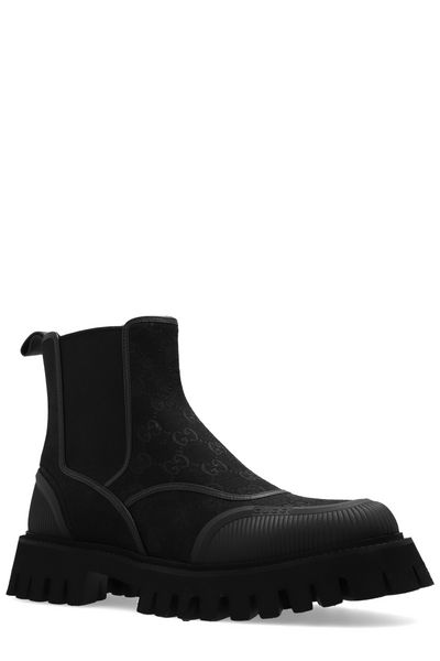 GUCCI Men's Black GG Fabric Ankle Boots for FW23