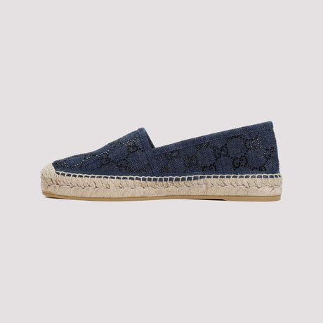 GUCCI Navy Cotton Espadrilla with Strass Embellishments for Women