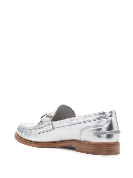 FENDI Silver Metallic Slip On Loafers for Women - SS22 Collection