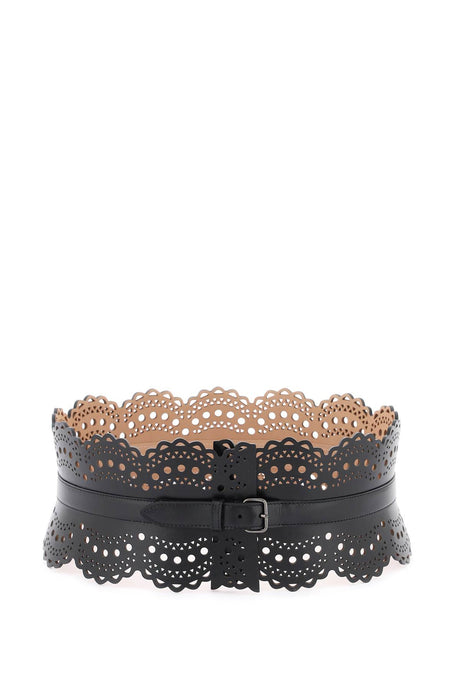 ALAIA Black Leather Bustier Belt for Women - SS24