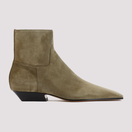 KHAITE Green Suede Flat Ankle Boots for Women - SS24 Collection