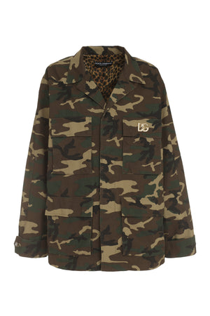 DOLCE & GABBANA Multi-Pocket Cotton Jacket with Camouflage Print and Leopard Print Lining