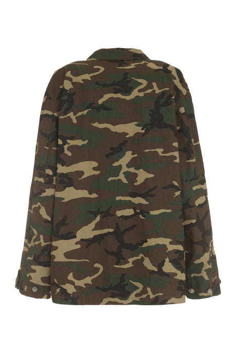 DOLCE & GABBANA Multi-Pocket Cotton Jacket with Camouflage Print and Leopard Print Lining