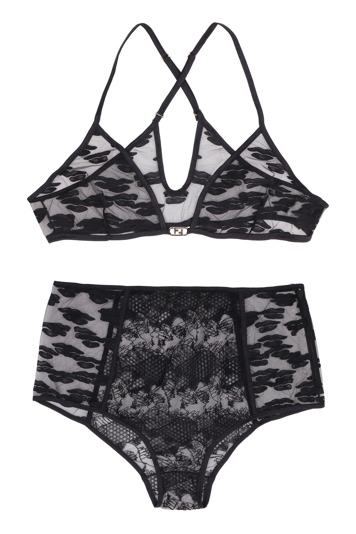 FENDI Feminine Black Lace Lingerie Set for Women - SS22 Collection