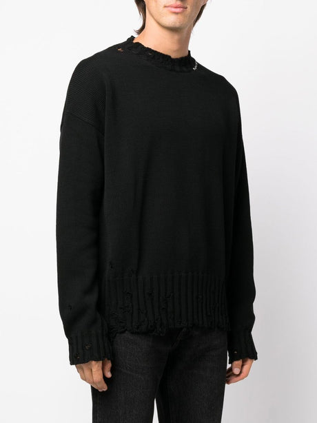 MARNI Black Distressed Cotton Crewneck Sweater for Men