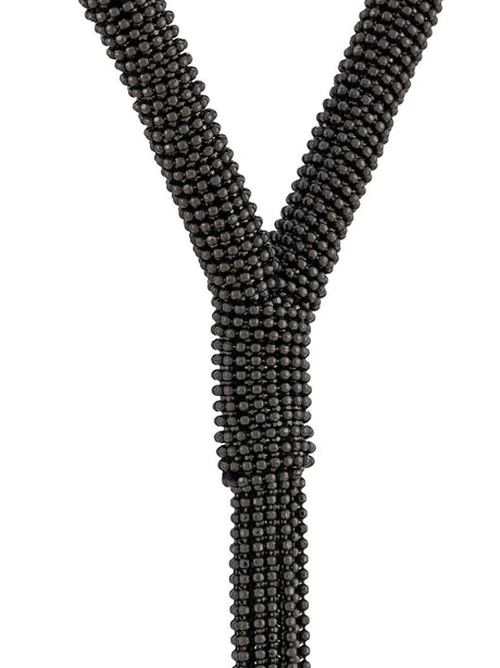 BRUNELLO CUCINELLI Elegant Grey Beaded Tassel Necklace with T-Bar Fastening