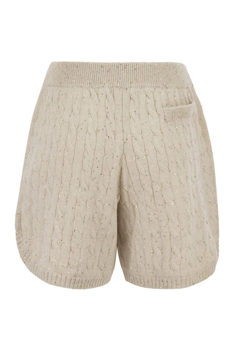 BRUNELLO CUCINELLI Woven Cotton Shorts with Sequins for Women