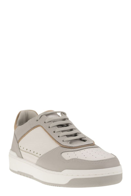 BRUNELLO CUCINELLI Men's Grained Leather Sneakers in Nude & Neutrals for SS24