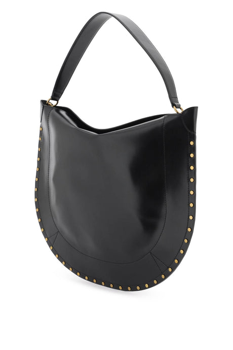 ISABEL MARANT Smooth Leather Hobo Handbag with Gold Studs - Black