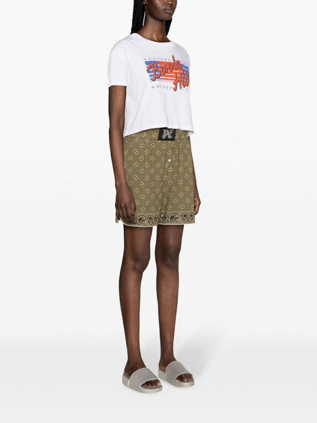 PALM ANGELS Olive Green Paisley Print Shorts for Women from SS24 Collection