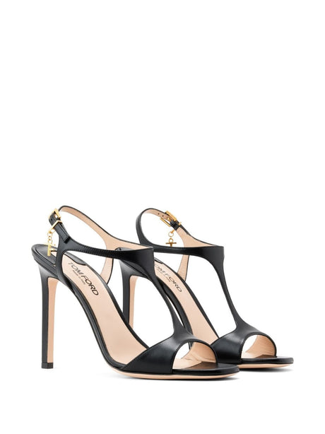 TOM FORD Black Leather Sandals with Buckle Strap