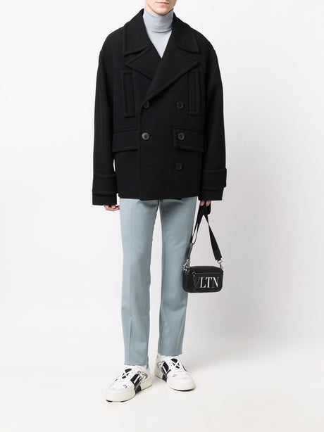 Men's Black Double-Breasted Coat for FW24 from Valentino