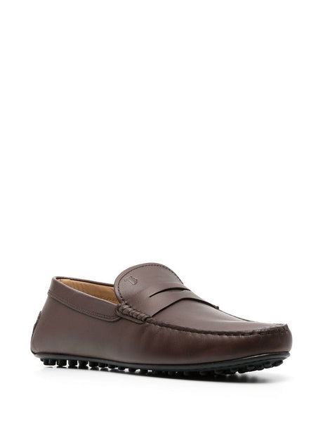TOD'S Chocolate Brown Leather City Penny Loafers for Men