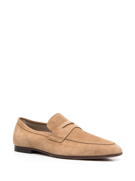 TOD'S Sand Beige 100% Leather Almond-Toe Penny Loafers for Men